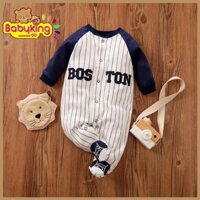 BodySuit,áo liền quần dễ thương dài tay cho bé trai thiết kế kiểu dáng áo thể thao đá banh (412A),thương hiệu Aiueo Nhật