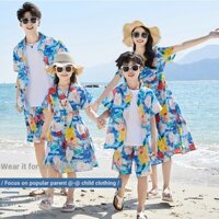 Bohemian Cha Mẹ-Con Mặc Áo Sơ Mi Nửa Tay Phù Hợp Với Mùa Hè Thường Ngày Nam Mặc Đi Biển Đầm Mẹ-Con Đầm Phong Cách Phương Tây Cặp Đôi Mặc Gia Đình Du Lịch Ba Cổng Gia Đình Chúng Tôi
