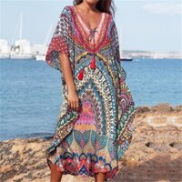 Boho In Bikini Cover Ups Áo choàng de Plage Plus Kích thước Che Đồ bơi Bộ đồ tắm Tua Rua Pareo Beach Tunic Kaftan