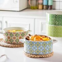 Boho Phong cách Double Ear Soup Bowl Trang chủ Phong cách gốm Soup Bowl Cộng với kích thước dày sáng tạo cá tính