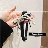 Bờm / cài tóc nhung đen nơ lệch style Hàn quốc hot nhất BT tổng hợp 3 mẫu [ Channyhouse]