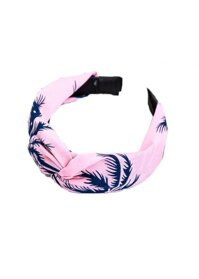 Bờm cài tóc turban nữ BN34B bản to phối họa tiết lá dừa nền hồng