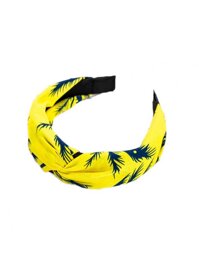 Bờm cài tóc turban nữ kẻ phối họa tiết lá dừa nền vàng bản to BN34A