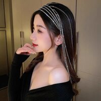 Bờm đính đá MINHEHE phụ kiện cài tóc thiết kế dây kim loại tua rua đính đá lấp lánh cho nữ 79