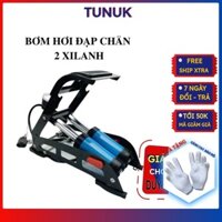 Bơm hơi đạp chân mini Tunuk, bơm lốp xe máy xe đạp phao bóng 2 xilanh