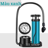 Bơm hợp kim nhôm loại đạp chân dùng cho xe đạp, xe máy, ô tô tặng kèm kim bơm banh và bơm thú hơi - Bơm đa năng - Màu Xanh