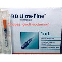Bơm kim tiêm insulin BD ultra fine (usa Mỹ) 1ml dung tích(thể tích dung dịch)100u,0.25mm(31G) x 6mm(kim chích tiểu đường