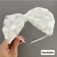 Bờm nơ hoa trắng handmade Hàn Quốc cho bé gái