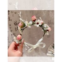 Bờm tóc ngọc trai hoa lưới trẻ em cho bé gái đeo vòng hoa phong cách phương Tây công chúa rừng