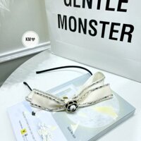 Bờm Tóc Nơ Đính Đá Và Hoa Trà Xinh Xắn - Mẫu Bờm Mới Về, Sẵn 2 Màu Đen - Trắng , Cài Tóc Hoa