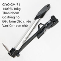 Bơm xe đạp mini GIYO-GM71, thân nhôm có đồng hồ, áp suất 120psi9kg