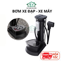 Bơm xe đạp xe máy nhỏ gọn để cốp xe máy đạp chân, đầu van Pháp Mỹ công suất lên tới 140PSI tiện dụng