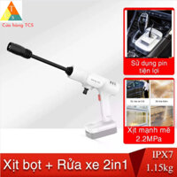 Bơm xịt rửa áp xuất cao, máy rửa xe cầm tay đa năng dùng pin hàng chính hãng LeKong