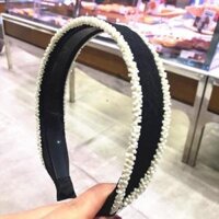 Bờm Xược Cài Tóc Bản To Hàn Quốc Bằng Vải Đính Cườm Kiểu Dáng Đơn Giản - Trắng