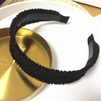 Bờm Xược Cài Tóc Bản To Hàn Quốc Bằng Vải Đính Cườm Kiểu Dáng Đơn Giản - Đen