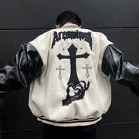 Bomber tay da , varsity jacket nam nữ chất dạ 2 lớp , áo khoác bóng chày local brand unisex