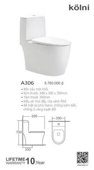 Bồn cầu 1 khối Kolni A033