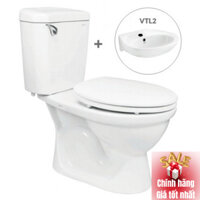 Bồn cầu 2 khối Viglacera VI77 Nắp Thường 1102 Kèm Tặng Lavabo VTL2