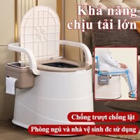 Bồn Cầu Di Động Bô Ngồi Cho Người Già Bệnh Nhân Bà Bầu Bồn Vệ Sinh Đa Năng Có Tay Vịn Lưng Tựa Chắc Chắn