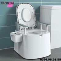 Bồn cầu di động cao cấp, bô vệ sinh trong nhà tiện lợi cho người già, bà bầu, người bệnh có tay vịn, tựa lưng chắc chắn