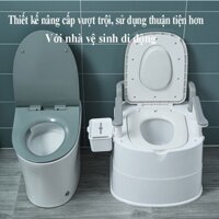 Bồn cầu di động cho người già CÓ NẮP KÉP NGĂN MÙI, TAY VỊN chống trượt cho người già - bô ngồi vệ sinh cho người lớn