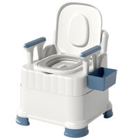 Bồn cầu di động cho người già có tay vịn , bô vệ sinh cao cấp có miếng đệm tựa lưng chân đế đôn cao thoải mái khử mùi tu