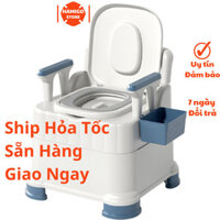 Bồn Cầu Di Động Cho Người Già Đi Vệ Sinh Tay Vịn Tựa Lưng Chân Đế Chắc Chắn, Bô Vệ Sinh Di Động HAMIGO Nhựa Cao Cấp