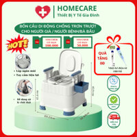 Bồn cầu di động có tay vịn và bô vệ sinh cao cấp chống trơn trượt có đệm lưng cho người già