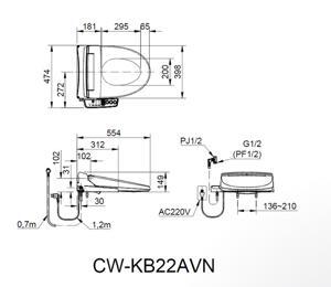 Bồn cầu Inax AC-710A+CW-KB22AVN - 2 khối, nắp rửa điện tử