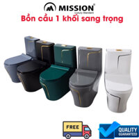 Bồn cầu trắng chỉ vàng vân đá, bồn cầu màu xanh, bồn nguyên khối đen chỉ vàng, bệt vân đá xả xoáy kết hợp xả đẩy Mission