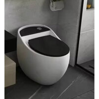 Bồn cầu trứng nguyên khối (trắng đen, trắng, đen viền vàng, xám viền vàng) xả xoáy sonic, có lỗ xả hút, nắp rơi êm