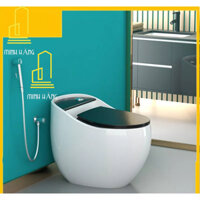 Bồn cầu trứng trắng nắp đen, bồn cầu trứng mẫu mới sang trọng, phối màu trắng đen tinh tế.