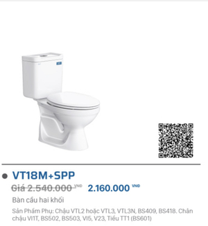 Bồn cầu Viglacera VT18