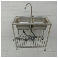 Bồn, chậu rửa chén bát inox 2 ngăn lớn có chân giá rẻ tại tphcm