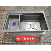Bồn chậu rửa chén bát inox 304 1 hố lớn NaNo xám đen 78x46 dày 3.5ly