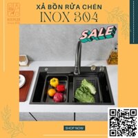 Bồn chậu rửa chén bát inox 304 1 hố lớn, nano đen xám 78x46 (75x46) kèm vòi 3 chế độ