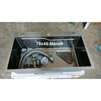 Bồn chậu rửa chén bát inox 304 1 hố lớn NaNo Đen KT 78x46 dày 3Ly