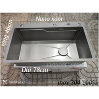 Bồn chậu rửa chén bát inox 304 1 hố lớn NaNo xám đen 78x46 dày 3.5ly