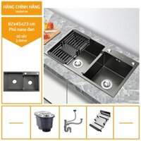 Bồn chậu rửa chén bát inox 304 2 hố nano 82x45 chống xước, chậu rửa bát nhà bếp 2 hộc phủ nano chống xước Hàng Hàn Quốc