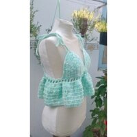 Bon crochet [Handmade] Áo Croptop bèo nhún 2 dây bằng len - CÓ LÓT MÚT