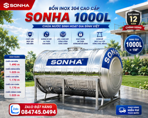 Bồn nước inox Sơn Hà 1000 lít ngang