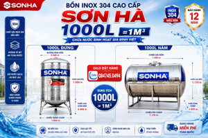 Bồn nước Inox Sơn Hà đứng - 1000 lít , Φ 960