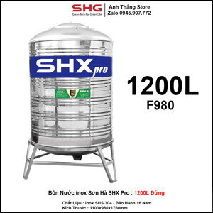 Bồn nước Inox Sơn Hà đứng 1200L (Φ980)