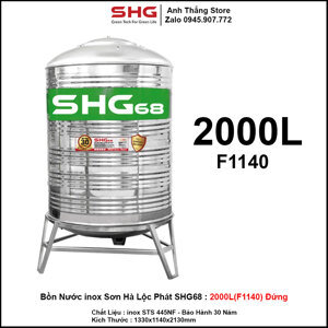 Bồn nước Inox Sơn Hà - 2000 lít , đứng , Φ1140