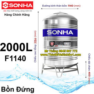 Bồn nước Inox Sơn Hà - 2000 lít , đứng , Φ1140