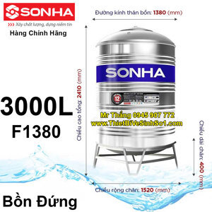 Bồn nước inox Sơn Hà F1380 đứng - 3000L