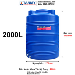 Bồn nước inox Tân Mỹ 2000L đứng