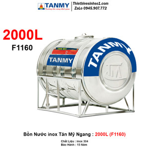 Bồn nước inox Tân Mỹ 2000L Ngang