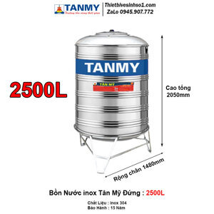 Bồn nước inox Tân Mỹ đứng TM-2500L