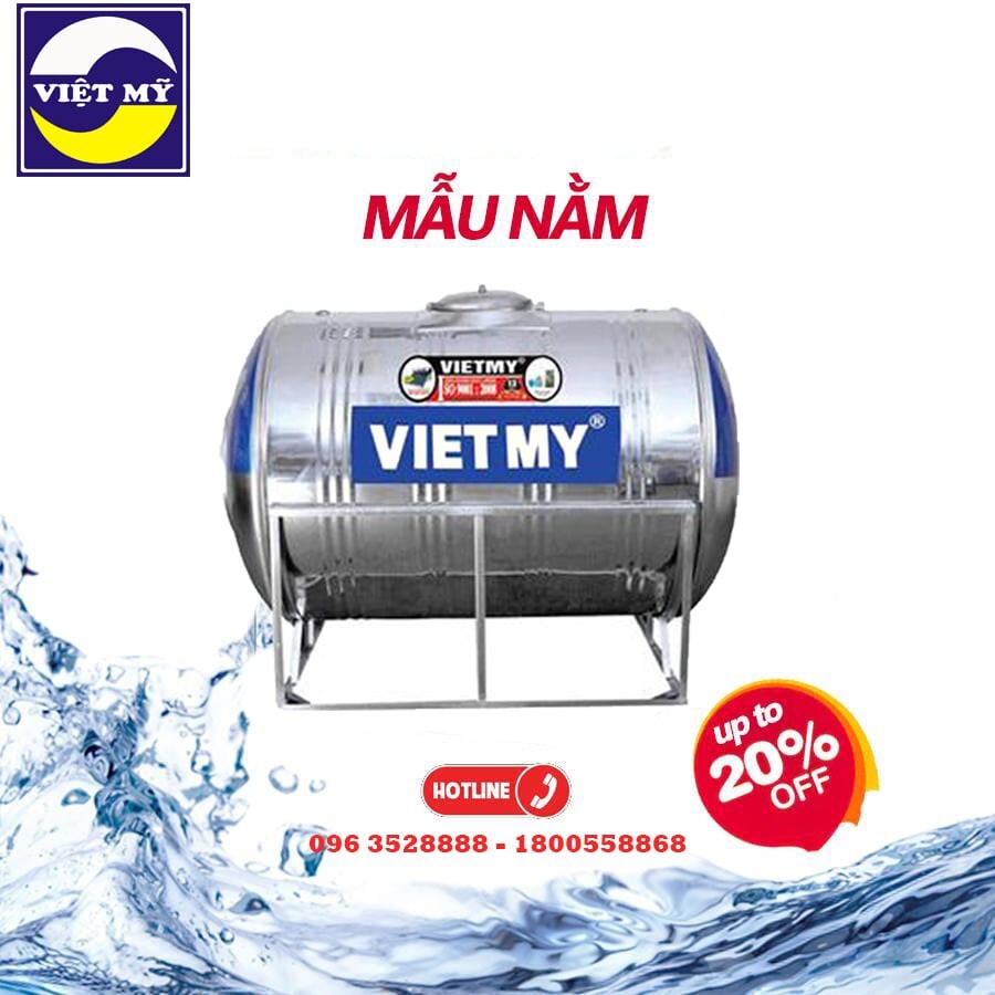 Bồn nước inox Việt Mỹ 4500L ngang